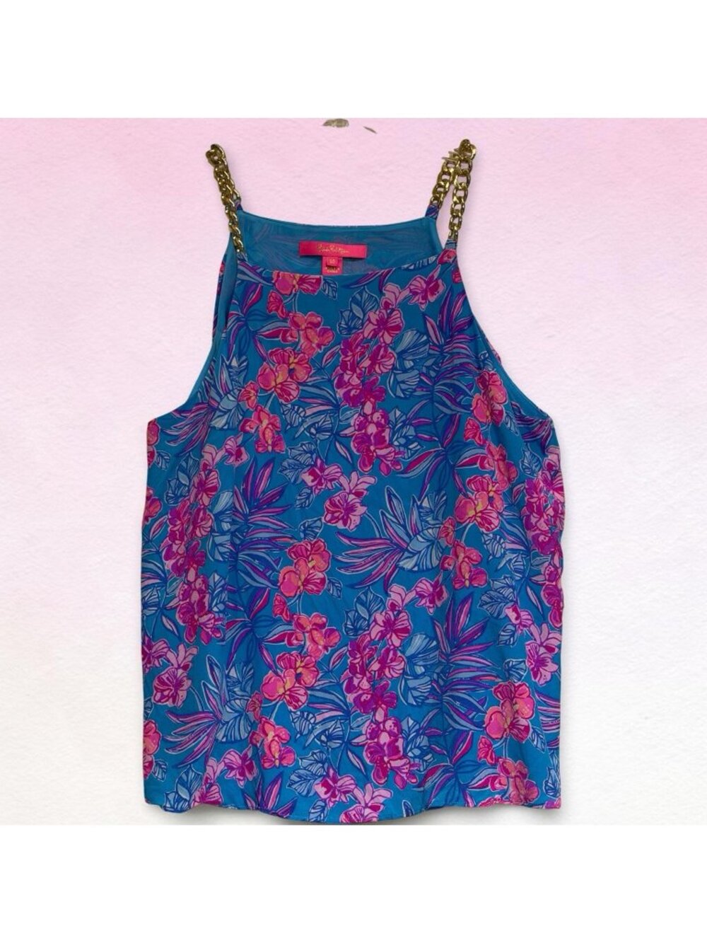 Lilly Pulitzer Joannah Silk Top Cumulus Blue Orchid Oasis SIZE 10 Feminine